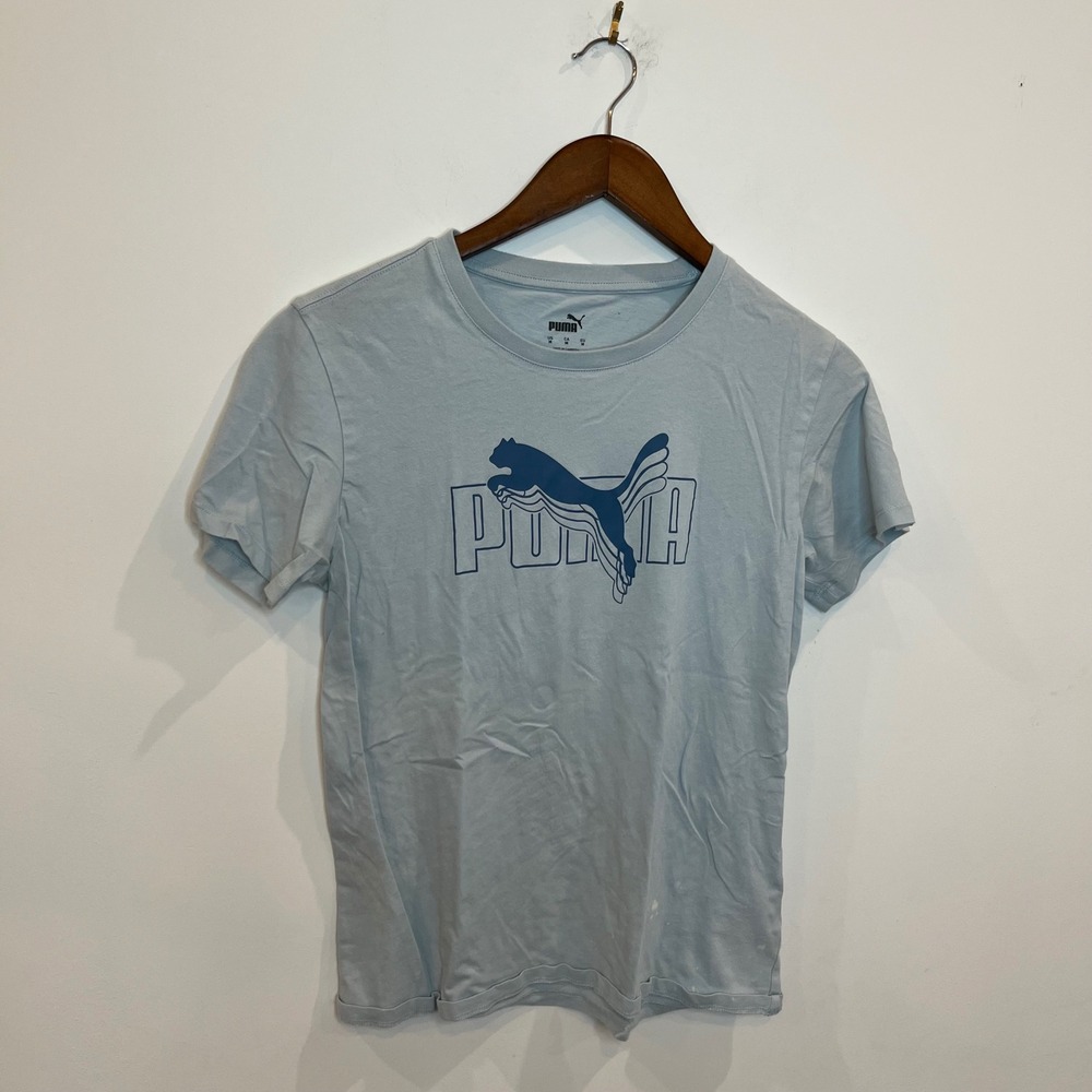 Puma Mens Graphic Logo T-Shirt Light Blue Short Sleeve Crewneck Size Medium